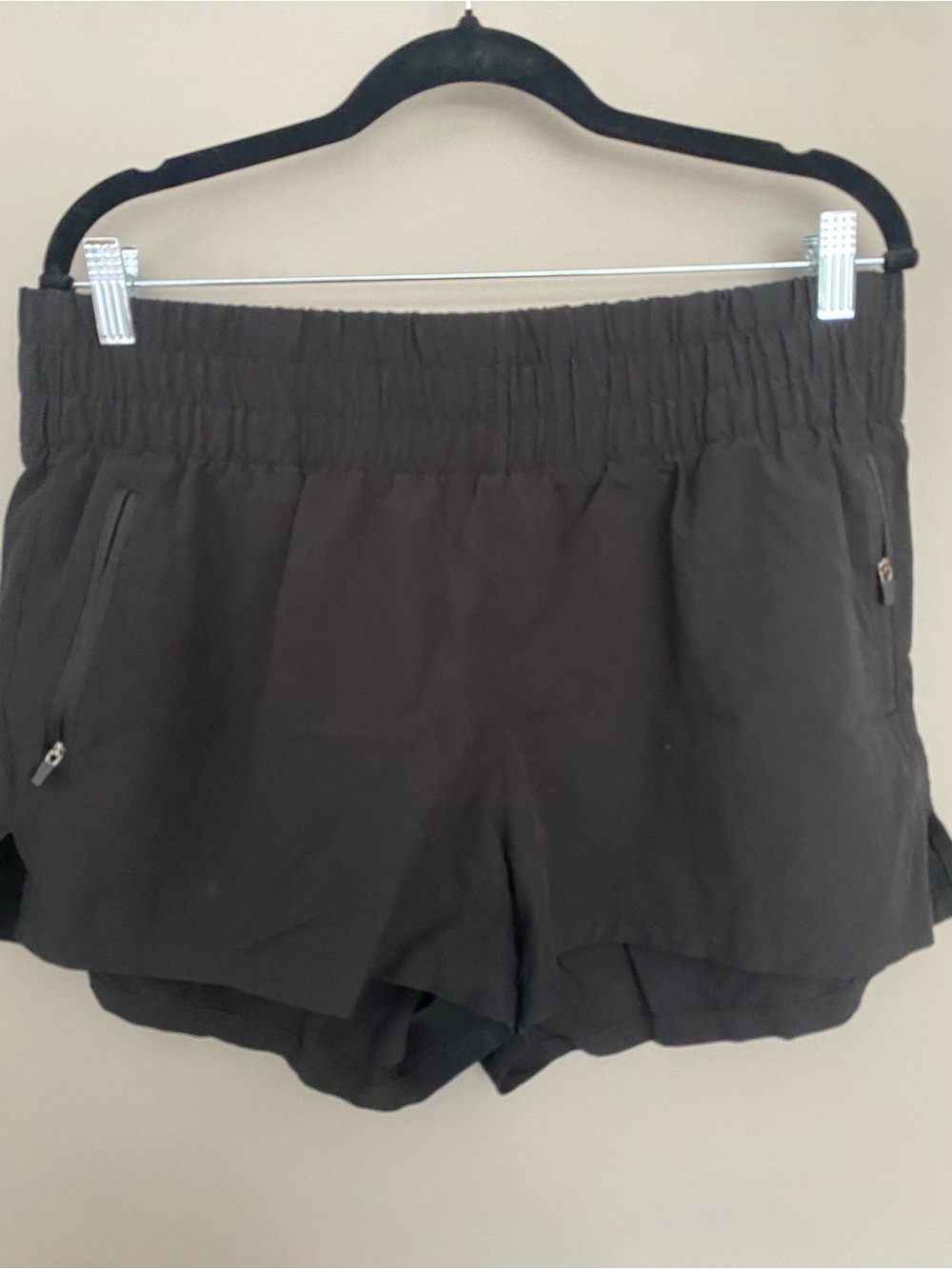 Danskin Black Elastic-Waist Athletic Shorts with Zip Pockets